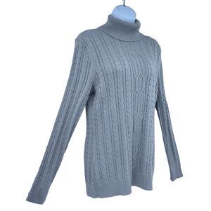 Laura Scott Silver Thread Metallic Cable Knit Turtleneck Sweater SIze L
